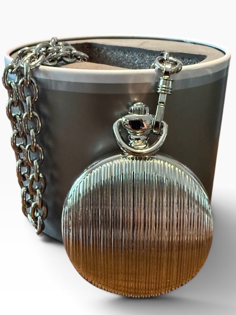 Relic by Fossil Men's Silver Skeleton Dial Pocket Watch with Chain & Tin